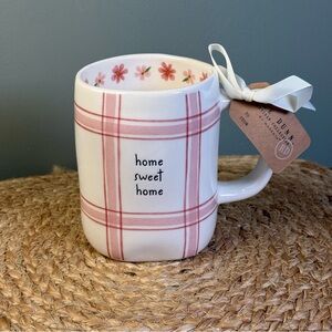 Rae Dunn Home Sweet Home Pink Plaid Ceramic Mug - Artisan Collection by Magenta